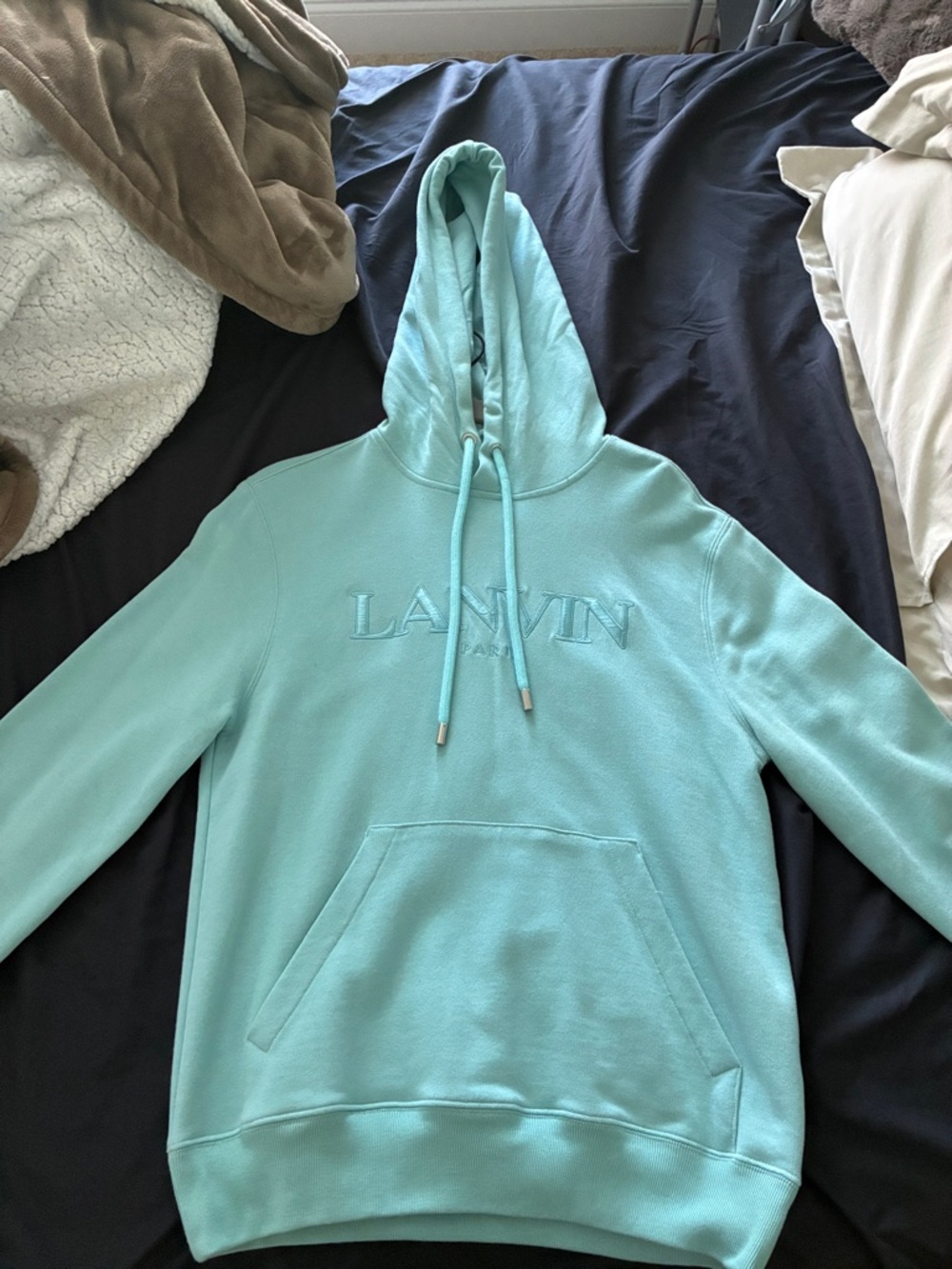 Lanvin Light Aqua Embroidered Logo Hoodie